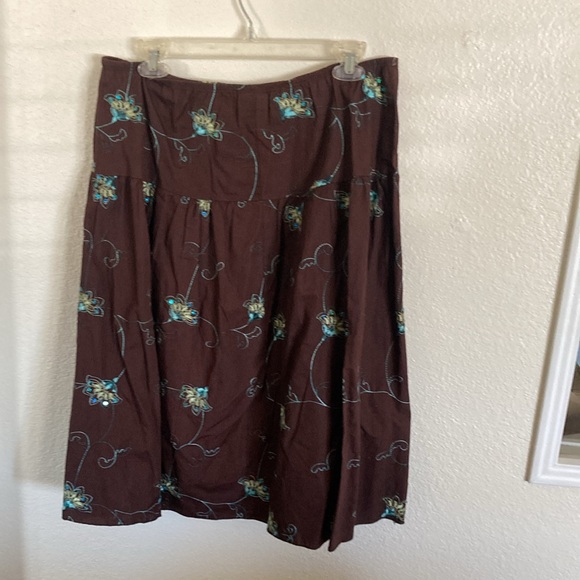 Brown and turquoise elastic waist skirt L - Picture 3 of 3